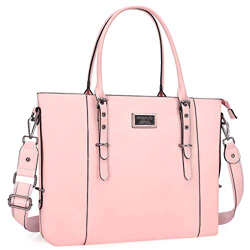 MOSISO PU Leather Laptop Tote Bag for Women (15-16 inch), Rose Quartz