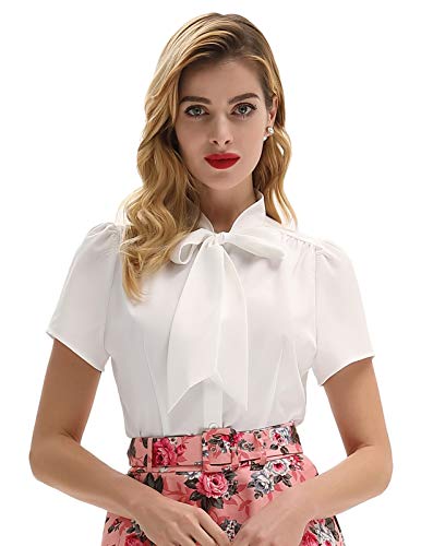 Plus Size Retro Blouses Casual Office Work Blouse Shirts Tops,Ivory，3X-Large