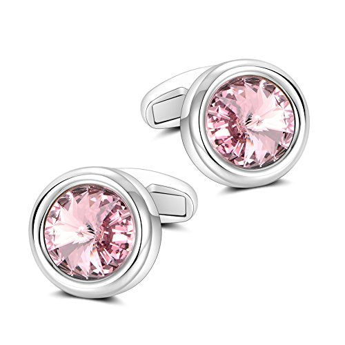MERIT OCEAN Mens Elegant Style Cuff Link Super Shiny Swarovski Navy Pink Crystal Circular Cufflinks (Pink)