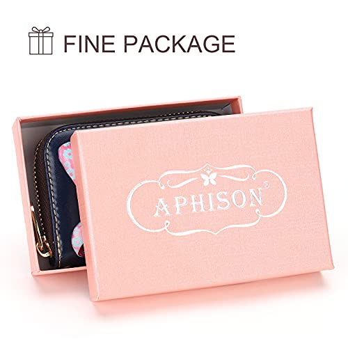 APHISON RFID Credit Card Holder Wallets for Women Leather Zipper Card Case for Ladies Girls/Gift Box 34-083