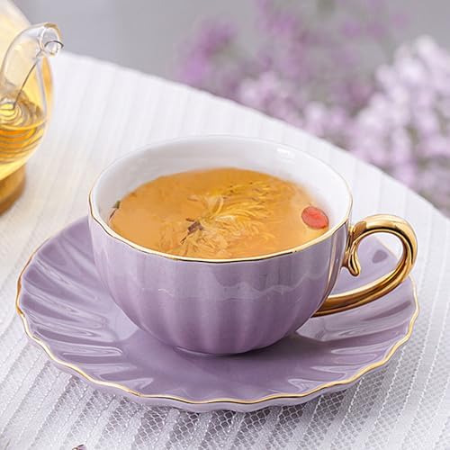 ICHAG Cups and Saucers Set of 6, Coffee Mugs, Tea Cups Set with Bowknot, Tea Set, 18-piece, Cup with 8.4oz, Golden Spoon, For Tea Party, Christmas Gifts, Gifts for Home Office