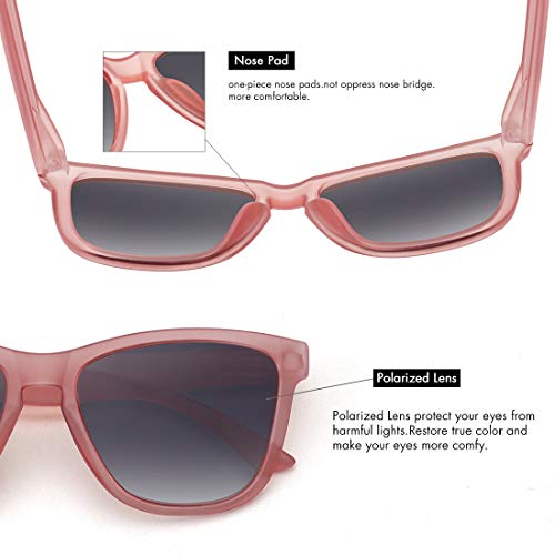 MEETSUN Polarized Sunglasses for Women Men Classic Retro Designer Style (Transparent Pink Frame(Matte)/ Gray Gradient Lens, 54)