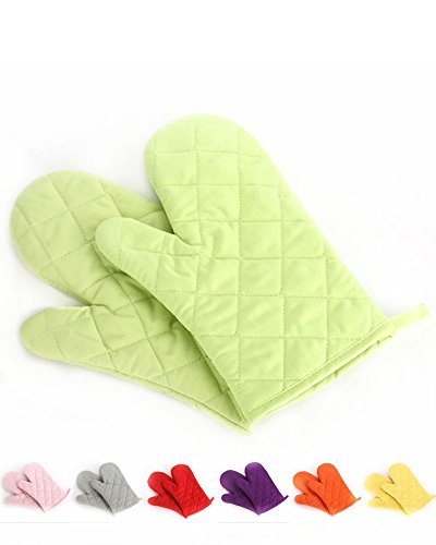 Oven Mitts, Premium Heat Resistant Kitchen Gloves Cotton & Polyester Quilted Oversized Mittens, 1 Pair Green