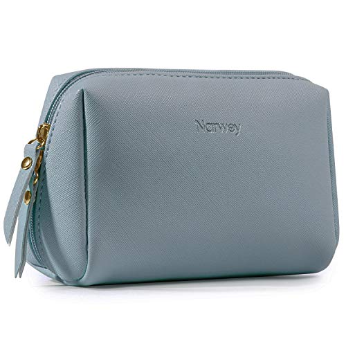 Small Vegan Leather Makeup Bag for Purse Travel Makeup Pouch Mini Cosmetic Bag for Women and Girls (Small, Greyish Blue)