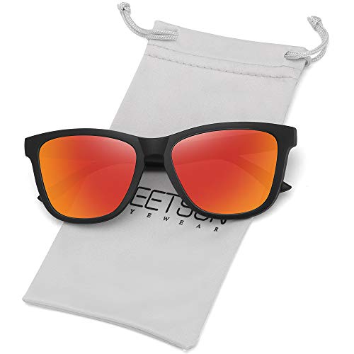 MEETSUN Polarized Sunglasses for Women Men Classic Retro Designer Style UV Protection (Black Frame / Orange Mirrored, 54)