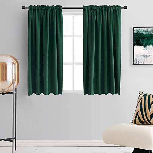 DONREN Hunter Green Blackout Thermal Insulating Window Curtains for Bedroom - 42 Inch Width Curtains Panels with Rod Pocket (42 by 45 Inch Length,2 Panels)
