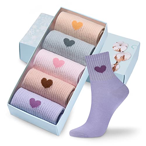 Corlap Women's Crew Socks Ankle High Cotton Fun Cute Athletic Running Socks Gifts For Women (5-Pairs With gifts Box)