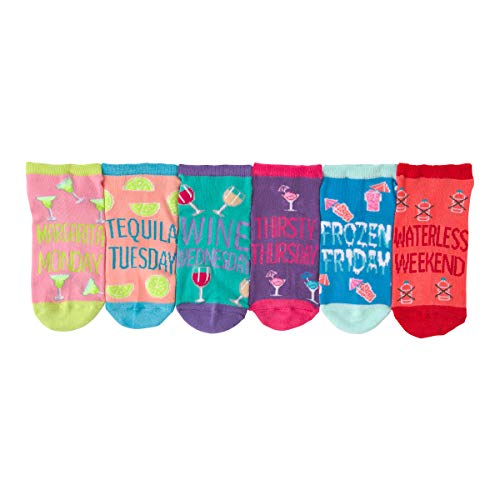 K. Bell Women's 6 Pack Novelty No Show Low Cut Socks, Happy Hour (Pink Assorted), Shoe Size: 4-10