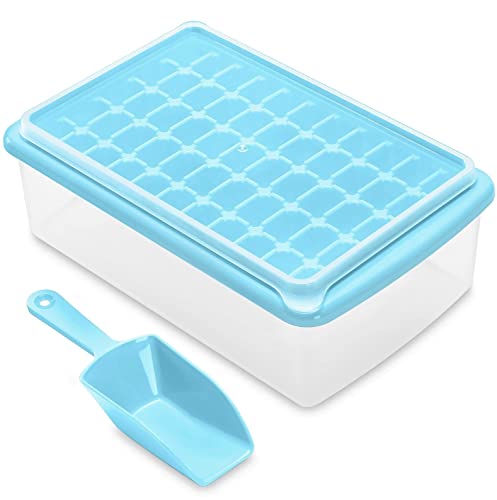 ARTLEO Ice Cube Tray with Lid and Storage Bin for Freezer, Easy-Release 55 Mini Nugget Ice Tray with Spill-Resistant Cover, Container, Scoop, Flexible Durable Plastic Ice Mold & Bucket, BPA Free