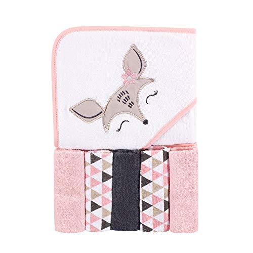 Unisex Baby Hooded Towel with Five Washcloths, Pink Deer