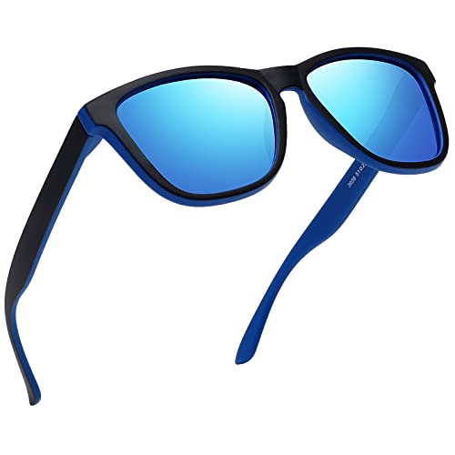 MEETSUN Polarized Sunglasses for Women Men Classic Retro Designer Style (Black-Blue Frame/Blue Mirrored Lens)
