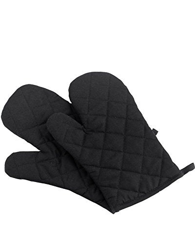 Oven Mitts, Premium Heat Resistant Kitchen Gloves Cotton & Polyester Quilted Oversized Mittens, Black