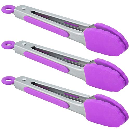 Mini Kitchen Tongs Set with Silicone Tips, 7-Inch Serving Tongs, Set of 3  (9 colors)