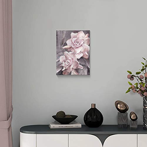 Lamplig Flowers Canvas Wall Art Floral Prints Pink and Gray Rose Pictures Modern Paintings Romantic Artwork for Bedroom Bathroom Office Living Room Home Room Wall Decor 12x16 Inch