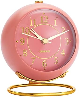 rjuwurv Metal Desk Alarm Clock, Retro Bedroom Table Vintage Analog Alarm Clock, Silent Non-Ticking Gold Alarm Clock, Bedside Décor(Sweet Pink)
