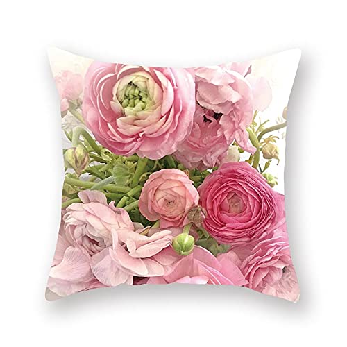 Pink Rose Floral 4-Piece Vivid Colors Pillow Covers, 18 x 18 inches