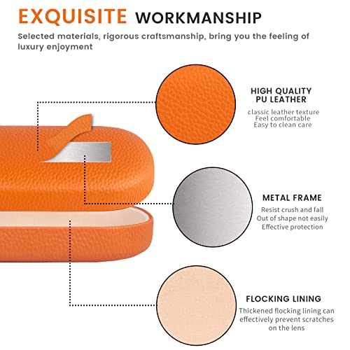 molshine Hard Shell Leather Sunglasses Case,Classic Large Glasses Case for Women Men,Sunglass Eyeglasses (Orange)