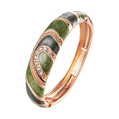 UJOY Indian Enamel Jewelry Gold Plated Filigree Bracelet Handmade Multi-Color Spring Oval Wide Cuff Bangle 88A26 Green