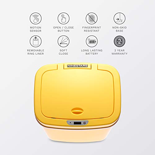 Ninestars DZT-12-5YL Bedroom or Bathroom Automatic Touchless Infrared Motion Sensor Trash Can, 3 Gal 12 L, ABS Plastic (Rectangular, Yellow) Trashcan