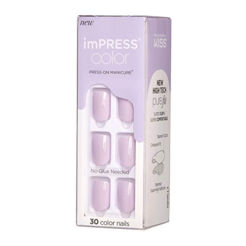 KISS imPRESS Color Press-On Manicure, Gel Nail Kit, PureFit Technology, Short Length, “Picture Purplect”, Polish-Free Solid Color Mani, Includes Prep Pad, Mini File, Cuticle Stick, and 30 Fake Nails