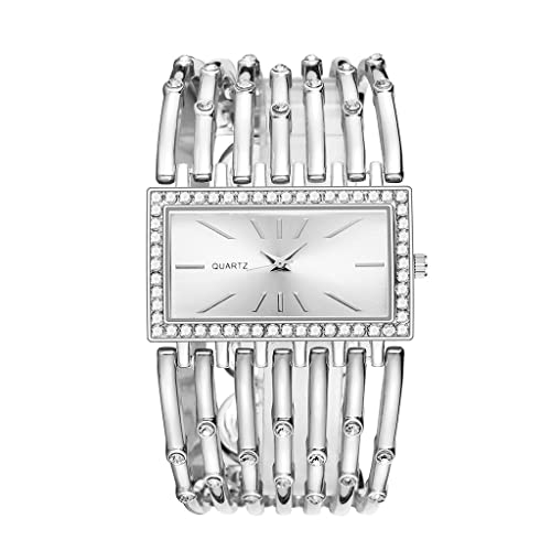 Fashion Bracelet Watches for Women Luxury Rectangular Dial Analog Quartz Wrist Watch Gifts for Ladies (Diamond Silver)