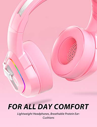 ZIUMIER Z66 Pink Gaming Headset for PS4, Xbox One, PC, Wired Over-Ear Headphone with Noise Isolation Microphone, LED RGB Light,Surround Sound