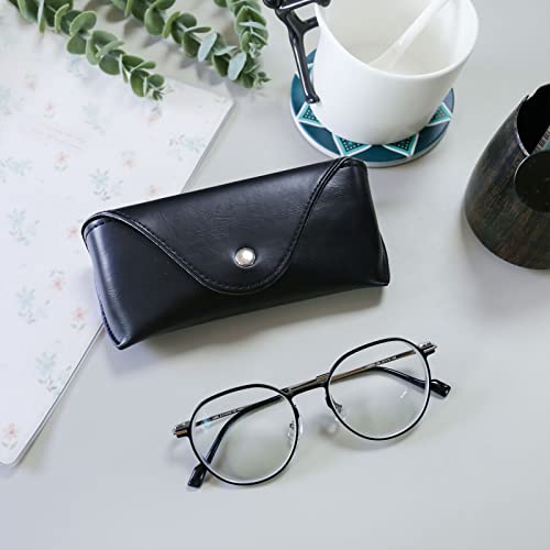 Portable Leather Glasses Case,Durable Soft Sunglasses Pouch Slim Case for Women Men Horizontal Eyeglass Case （Button - Black）
