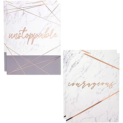 Marble Pocket Folders with Rose Gold Print, Cute Folders for School, Letter Size (Motivational, 12 Pack)