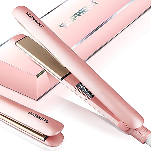 SUPRENT Hair Straightener, 1 Inch Flat Iron, 2-in-1 Ceramic Straightens & Curls for Travel, Heats Up Fast, Hair Straightening Iron with 110-240V Dual Voltage and LCD Display, Pink