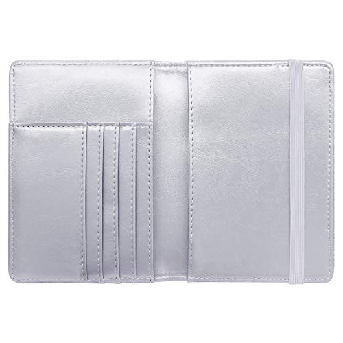 Passport Holder Cover Women's Travel Wallet RFID Blocking Cute Slim Passport Wallet with Elastic Band, Silver