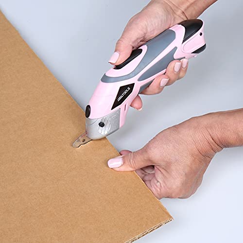 Great Working Tools Cordless Scissors - Electric Power with Blades for Sewing Crafting Fabric Paper Cardboard, 3.6v Li-Ion Battery - Pink - 2 Blades