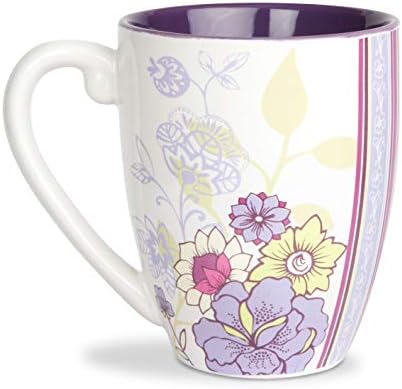 20oz Ceramic Coffee or Tea Mug w "The Best Things in Life" Quote, Pink, Purple & Yellow Florals