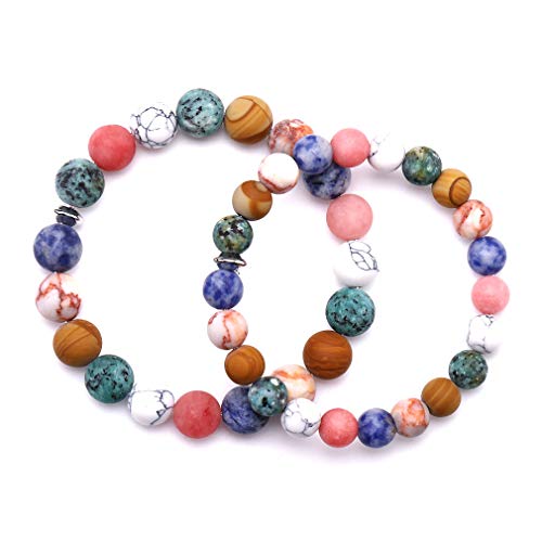 YAZILIND Bracelets Natural Gemstone 10mm Pink Handmade Healing Power Beads Elastic Stretch 7 Inch