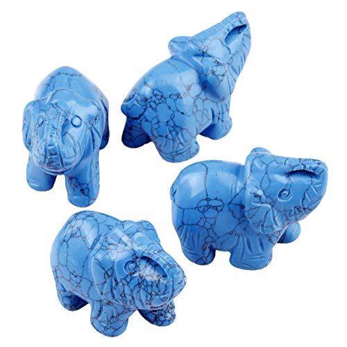 SUNYIK Blue Howlite Turuoise Elephant Pocket Statue Kitchen Guardian Healing Figurine Decor 1.5"