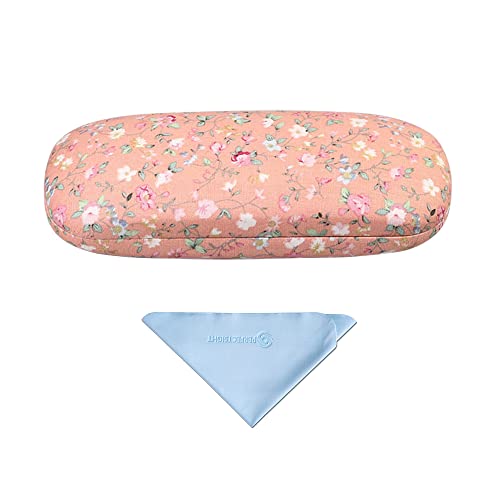 PERFECTSIGHT Hard Shell Eyeglasses Case Floral Portable Protective Glasses Case Flower Fabric Surface Eyeglass Case for Women Girls With Microfiber Cleaning Cloth (Orange)