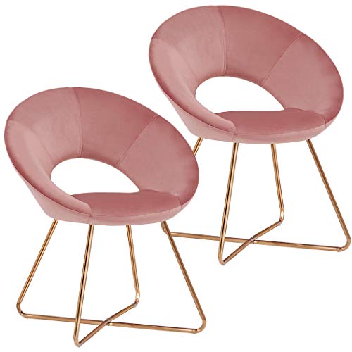 Duhome Modern Accent Velvet Chairs Dining Chairs Single Sofa Comfy Upholstered Arm Chair Living Room Furniture Mid-Century Leisure Lounge Chairs with Golden Metal Frame Legs Set of 2 Pink