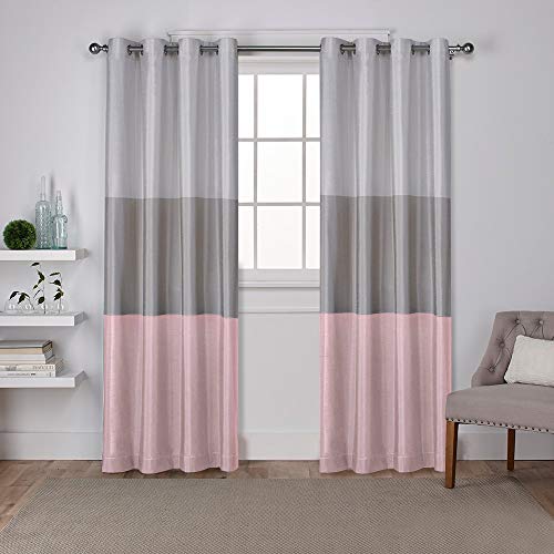 Exclusive Home Chateau Striped Faux Silk Grommet Top Curtain Panel Pair, 54
