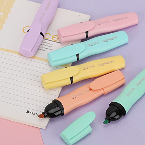ZEYAR Cartoon Highlighter, Chisel Tip Marker Pen, Assorted Colors, Water Based, Quick Dry, Cute Highlighters, Patented Product (6 Macaron Colors)