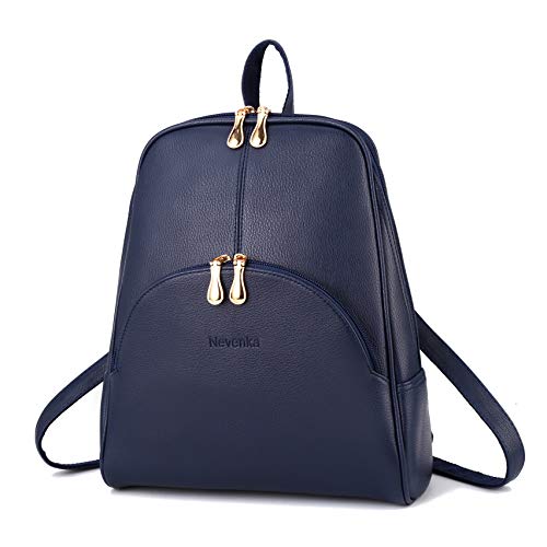 Nevenka Brand Women Bags Backpack Purse PU Leather Zipper Bags Casual Backpacks Shoulder Bags (Navy Peony)
