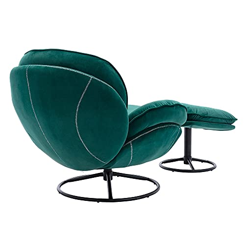 Baysitone Accent Chair with Ottoman,360 Degree Swivel Velvet Accent Chair, Lounge Armchair with Metal Base Frame for Living Room, Bedroom, Reading Room, Home Office (Green)