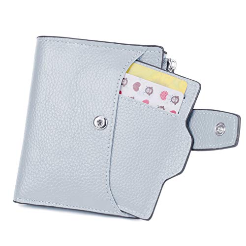 AINIMOER Women's RFID Blocking Leather Small Compact Bi-fold Zipper Pocket Wallet Card Case Purse (Lichee Grayish White)