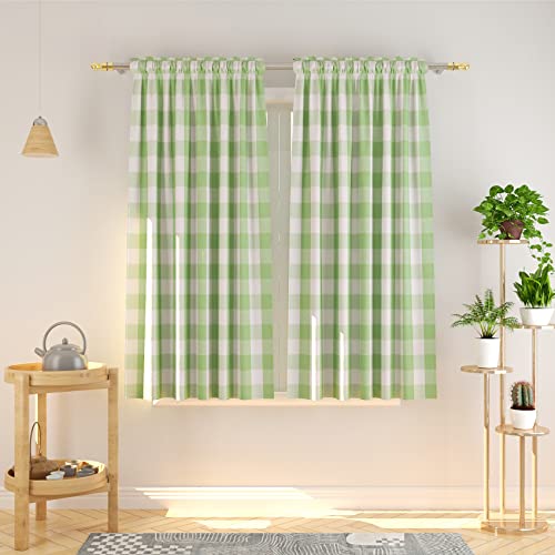 Buffalo Check Curtains 45 inches Length Cotton Basement Green and White Gingham Plaid Kitchen Window Curtain Panels Living Room Checker Drapes Bedroom Rod Pocket Window Treatment 2 Panels
