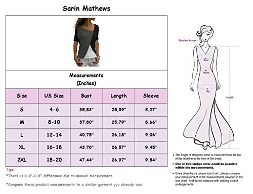 Sarin Mathews Womens Shirts Casual Tee Shirts Short Sleeve Patchwork Color Block Loose Fits Tunic Tops Blouses Burgundy+Black 2XL