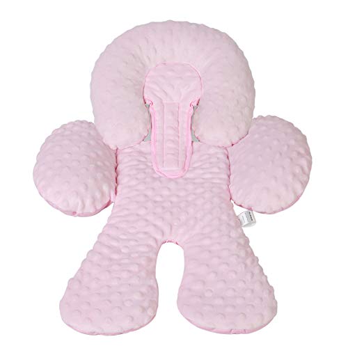 Pro Goleem Infant Car Seat Head Neck Body Support Ultra-Soft Minky and Microfiber Newborn Car Seat Insert Cushion, Perfect for Car Seat, Stroller, 2-in-1 Reversible, Girls, Pink