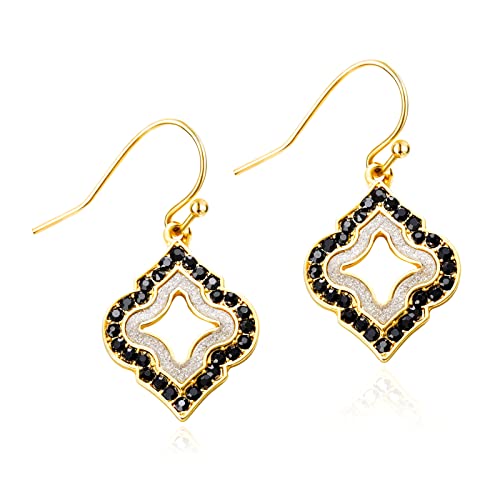 Gold Dangle Earrings: Dark Black Diamond Drop Dainty Rhombus Bohemian Fashion Jewelry for Women Girls Teen