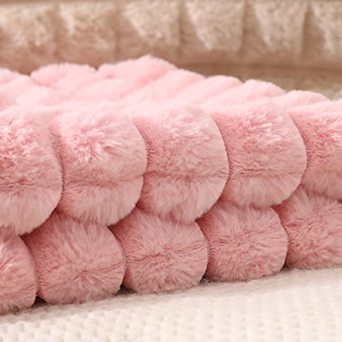 MANDIOO Set of 2 Super Soft Plush Faux Fur Throw Pillow Covers 16x16 Inch,Plaid Texture Modern Luxury Decorative Pillow Case Coushion Cover for Home Decor Sofa Couch Bed Livingroom Farmhouse,Pink