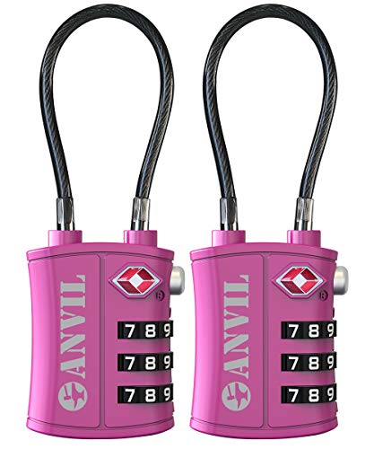 TSA Approved 3 Digit Luggage Cable Locks, Small Combination Padlock Ideal for Travel - 2 Pack (Pinky RED 2 Pack)
