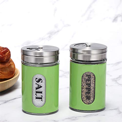 YEEPHENYEEVEE Salt and Pepper Shakers Stainless Steel and Glass Set with Adjustable Pour Holes (Green)