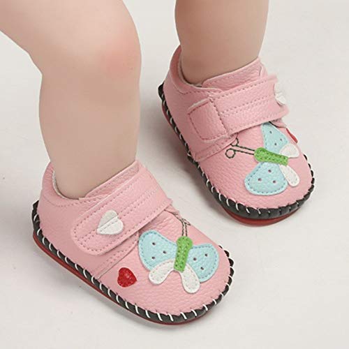 Infant Baby Girl's Handmade Soft PU Leather Non-Slip Princess Flats First Walkers, Butterfly