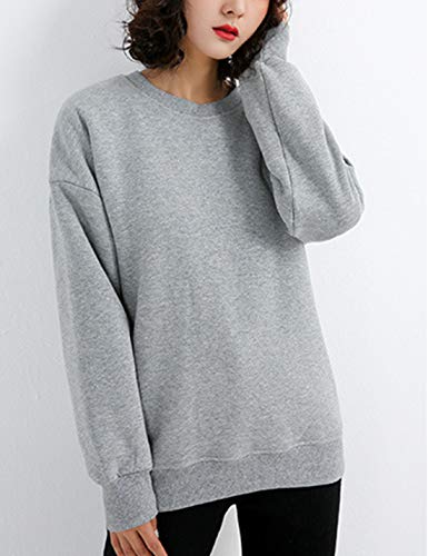 Gihuo Women's Loose Fleece Pullover Sherpa Lined Crewneck Sweatshirt (02 Grey, Large)